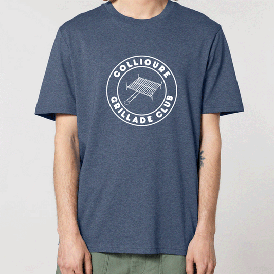 T-shirt adulte bleu chiné du Collioure Grillade Club