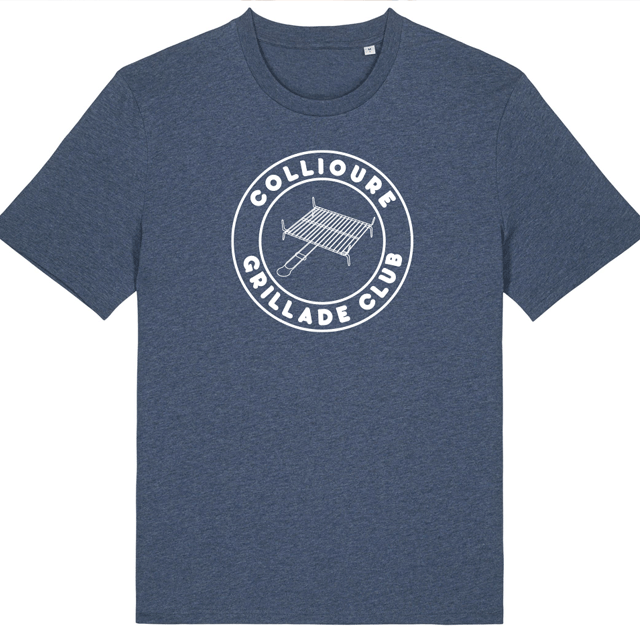 T-shirt adulte bleu chiné du Collioure Grillade Club